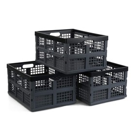 Hommp 3-Pack 34 L Plastic Collapsible Storage Crates, Large Stackable Folding Storage Crates