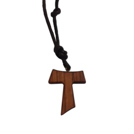 Franciscan Dew Pendant Made of Olive Wood with Cord. Cross of Saint Francis of Assisi Necklace Man and Woman Height 3.5 cm