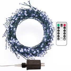 ZELUXDOT Fairy Lights Plug in,33FT 300 LEDs Waterproof String Lights,Green Wire,Firecracker Lights with Remote 8Modes for Indoor Outdoor Christmas Wedding Birthday Patio Garden Decor,Cool White