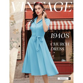 Wedtrend Women's Vintage Tea Dress, Short Sleeve Cocktail Party Dress Work Church Casual Dress WTP30001BlueM
