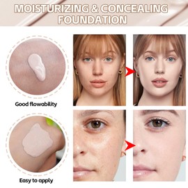 GEUUFEA Full Coverage Liquid Foundation, Long-Lasting & Buildable Foundation Cushion BB Cream, Create Skin-Light Natural Makeup, Foundation for Mature Skin