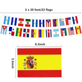 Latin America Decorations String Flags 22 Spanish Language Speaking Countries Flags Banners Bunting for Hispanic Heritage Month Events Decorations(30 Ft 22 Flags)