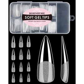 Soft Gel Nail Tips Long Stiletto, 120PCS Pre Buff Full Cover Nail Extenison Tips Half Matte Gel Nail Tips BORNBYME