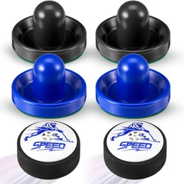Seenelling 6 Pcs Electric Floating Hockey Pucks and Paddles, 2 Pcs Hover Hockey Puck and 4 Pcs Goal Pusher Paddles for Any Flat Surface Game Tables, No Batteries Included