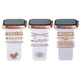 13 PCS Charm Rings for Smartwatch Watch Band Metal Decorative Rings Accessories Decorative Ring Loops Smart Watch Band Charms Metal Shiny Accessories Compatible for Smart Watch (not Band or Watch)