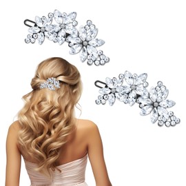 LXUEJIE 2 Pcs Rhinestone Hair Clips, Silver Crystal Hair Clips Flower Bridal Hairs Clip Metal Wedding Hairs Pins for Women Bridal Brides Party