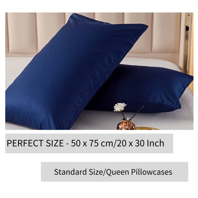 Pillow Cases 2 Pack Navy Blue 100% Poly Cotton Housewife