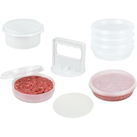 Hamburger Press Hamburguesas – 4 en 1, molde para hamburguesas, prensa para hamburguesas, 6 contenedores de almacenamiento, 100 papeles redondos, herramienta para hacer hamburguesas