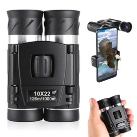 Mini Fernglas 10x22, Kompakte Fernglas für Erwachsene Kinder Jugendlicher Wasserdicht Faltbares Feldstecher mit Tragetasche für Vogelbeobachtung, Wandern, Jagd, Sightseeing