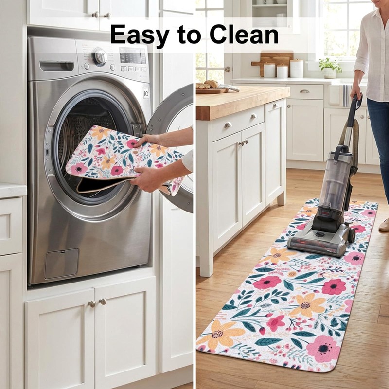 Floral Kitchen Rugs Sets of 2,Washable Kitchen Decor Mat Fits