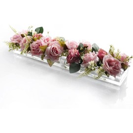 Clear Acrylic Flower Vase, Vase for Flower, 18Inch Long Rectangle Decorative Modern Vase, Low Floral Vases Rectangular Floral Centerpiece for Dining Table Weddings Home Decor