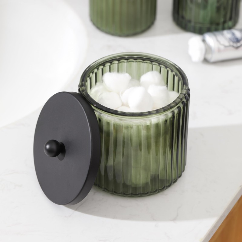 KMwares 2-Pack Glass Qtip Holder Dispenser Set for Cotton Ball,