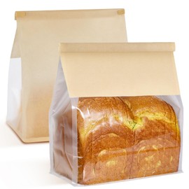 Ocmoiy 50Pcs Large Paper Bread Bags, Resealable Sourdough Bread Bags, Clear Front Tin Tie Tab Lock Bakery Storage Bag with Window Paper Treat Bag (8.7x4.3x11 Inch)