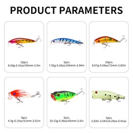 TSKS 105pcs/set Fishing Artificial Lures Kit Mixed with Front Diving Fin Minnow Surface Popper Crank Baits Pencil VIB with Hook and Soft Lures Accessories for Saltwater Freshwater Trout Bass Tackle