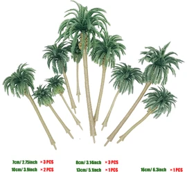 Cayway 34 PCS Model Trees Coconut Palm Model Trees, 1.7~6.7 Inch Mixed Model Trees for Model Train Railway Architecture Diorama DIY Scenery Landscape
