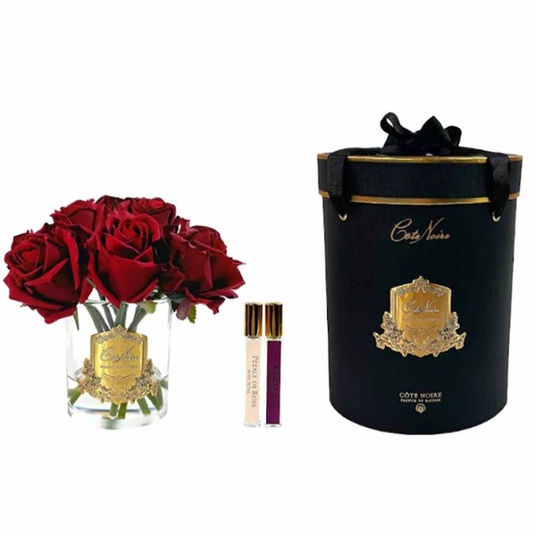 Cote Noire-Premium Rose Bud Bouquet Red Clear Gold Badge