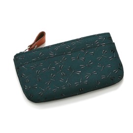 [Indenya] Indenya Inden HISOCA Hisoka Traditional Craft Koshu Inden Deer Leather Lacquer Original Brand Coin Purse Green Base-Black Lacquer Dragonfly [No.9401] [5-008]
