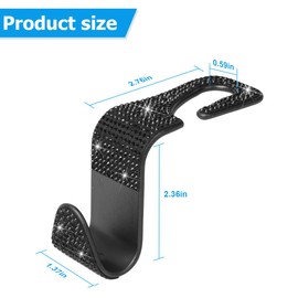 AUCELI 4PCS Bling Car Back Seat Headrest Hook, Crystal Rhinestone Vehicle Purse Bag Holder, Automotive Interior Backseat Hanging Storage Organizer Accessories, Universal for Most Cars