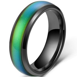 Jude Jewelers 4mm Stainless Steel Temperature Sensative Color Changing Wedding Band Mood Ring (Black, 9)