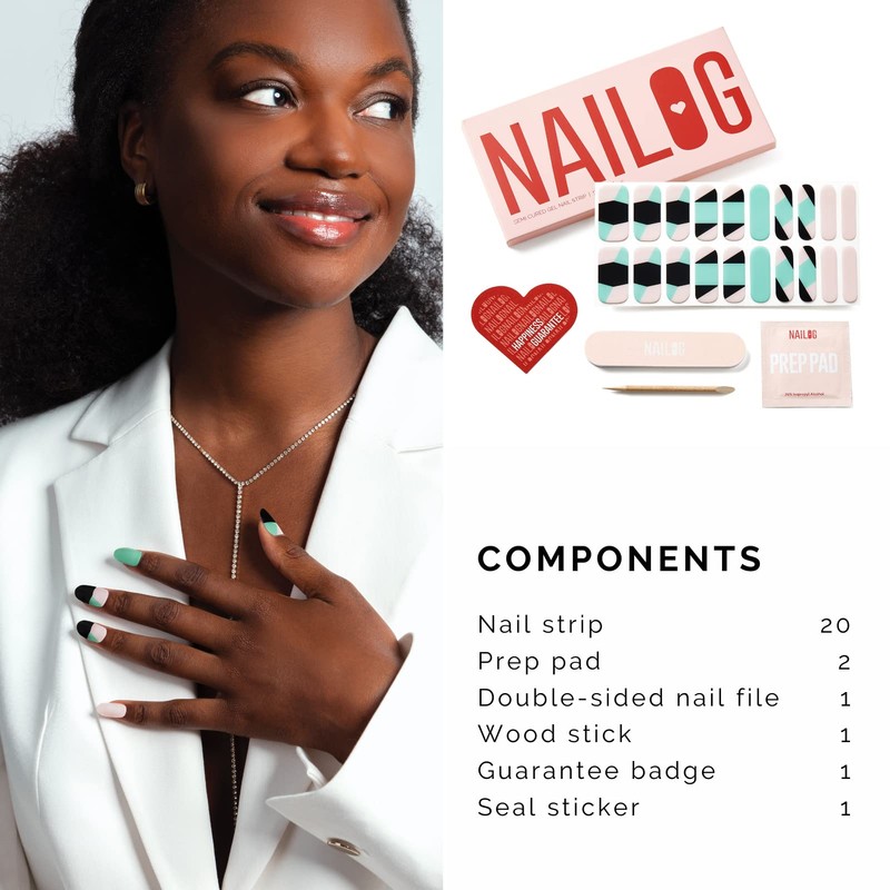 NAILOG Semi-Cured Gel Nail Strips, 20 Stickers, Extra-Long, Salon-Quality Nail