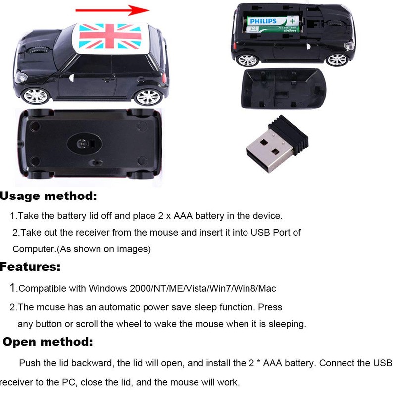 Sports Car Shaped Wireless Mouse 3 Button Optical Mouse Ergonomic