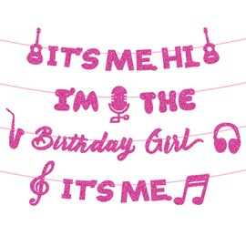 It's Me Hi I'm The Birthday Girl Banner, Glitter Happy Birthday Banner It's Me Banner Birthday Party Banner Sign Background for Girls Birthday Party Decor (Rose Red)