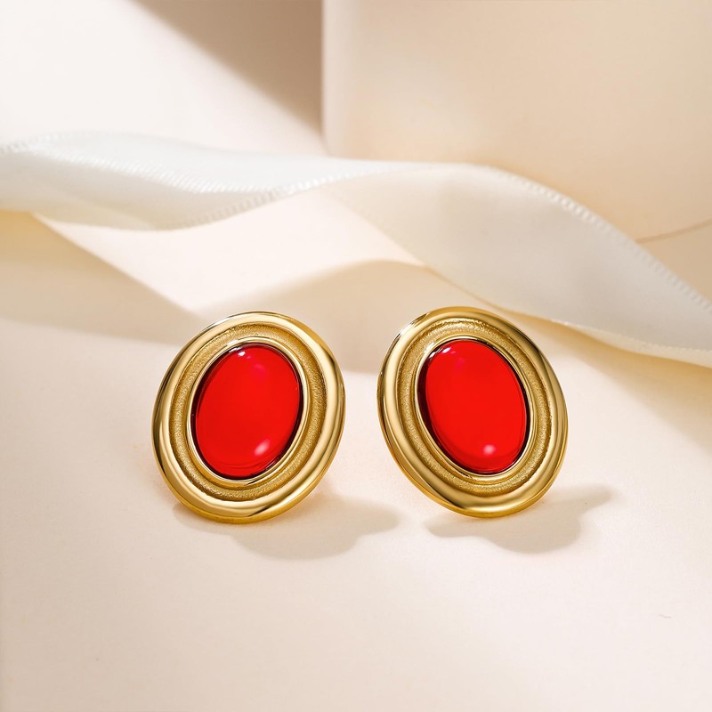 Catuni Vintage Chunky Earrings for Women Red and Gold Statement