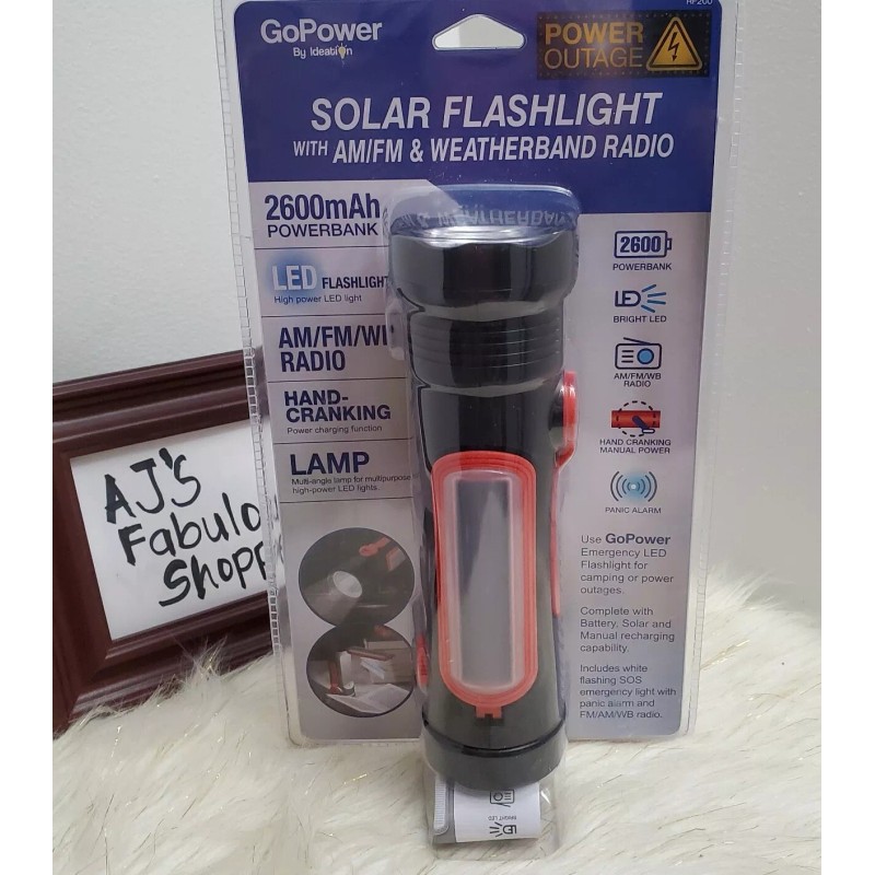GoPower Emergency Solar Flashlight with AM/FM/Weather Band Radio