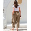TARSE Womens Linen Pants Casual Wide Leg Loose Drawstring Low