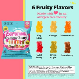 Scrummy Sugar Free Gummy Bears Pack of 8 Bags - 1.8 Oz Bags - Sugar-Free Gummies, No Sugar Alcohols, No Chemical Sweeteners, No artificial Colors or Flavors, Gluten-Free, Keto-Friendly Candy