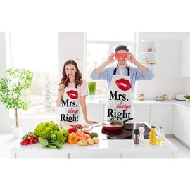 Beabes Mrs Right Red Lipstick Print Chef Apron 27 X 31 Inch Vintage Love Sexy Red Lipstick Non-Pilling Bib Apron For BBQ Grilling Gardening With Adjustable Neck Strap