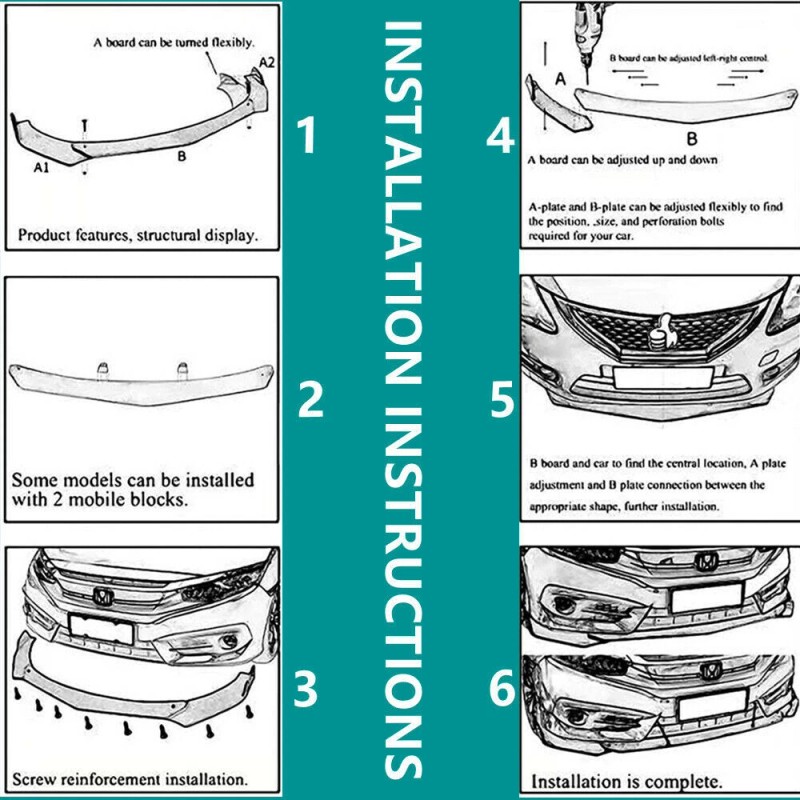 Unbranded Universal Car Front Bumper Lip Chin Spoiler Splitter Glossy