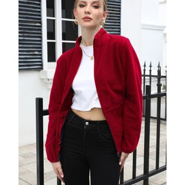 Argstar Women's Fleece Jacket, Lightweight Full Zip Classic Soft Casual Recreation Coat with Zipper Pockets Red XXL