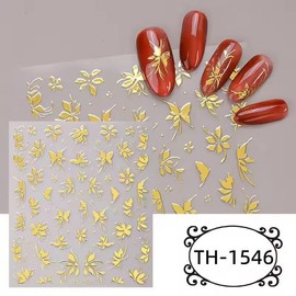 6 Sheets Gold Nail Stickers Flower Leaf Nail Art Stickers 3D Metallic Self Adhesive Gold Nails Designs Accessories Cherry Blossom Flower Nails Decals for Women Girls DIY Manicure Decoration