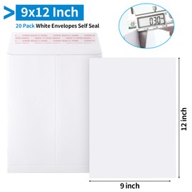 20 Pack Catalog Envelopes Self Seal, 9 x 12 Inches Catalog Mailing Envelopes, White Manila Envelopes for Mailing, Organize, Storage, Home, Office