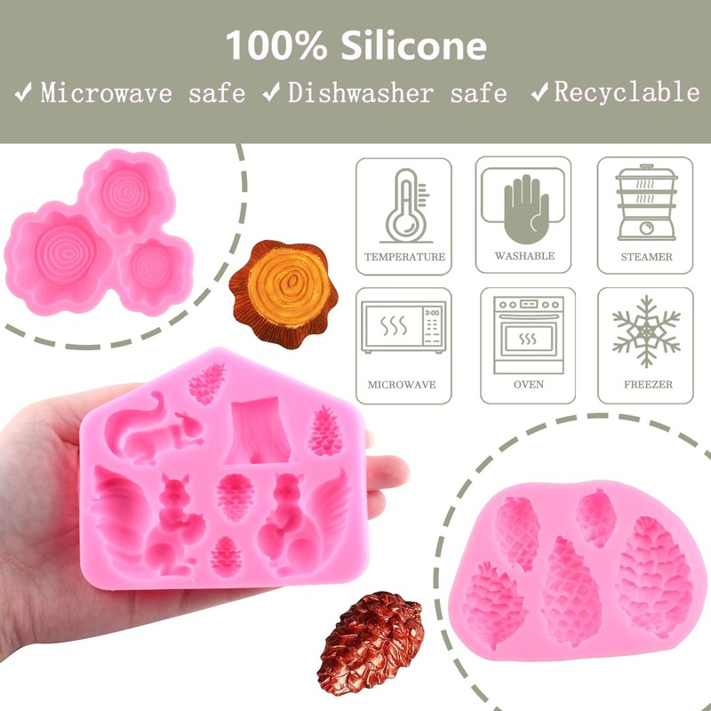 ZiXiang Pine Cone Silicone Mold Squirrel Tree Stump Fondant Molds