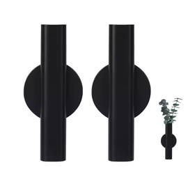 6.3-Inch Adhesive Wall Flower Tube,Metal Floral Holder Hanging Decoration Sticky Vase,Minimalist Wall-Mounted Open Vase for Flower Display (Black, Large)
