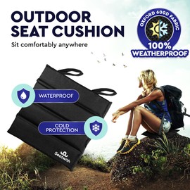 Seatwith Folding Sit Mat (14''x14'') - Sitting Pad with Carry Bag & Snap Hook to Attach to the Backpack - Protection Against Cold, Wet & Dirt - Black