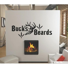 Decals - Bucks Beards Lettering with Nature Animals Bird Doe Deer Head Antlers Clip Outdoor Wild Forest Scene Home Decor - Size 10 Inches X 20 Inches - Vinyl Wall Sticker