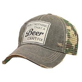 VINTAGE LIFE Distressed Baseball Caps Funny Trucker Hats with Sayings, Unisex (Ain't Nothing a Beer Can't Fix (Bk Camo)), One Size