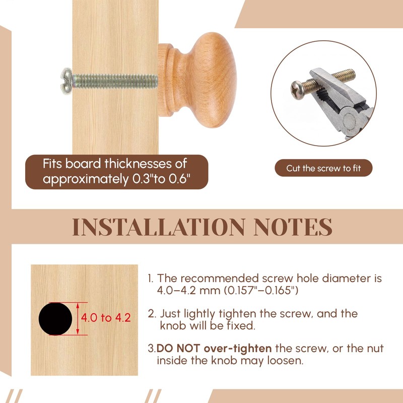 Pinkunn 50 Pcs Wood Unfinished Drawer Knobs, Round Mushroom Shape