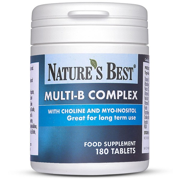 Multi B Complex Tablets with Choline & Inositol | Contains 11 Essential B Vitamins | 180 Vegetarian Tablets | One-A-Day Formula | 6 Month’s Supply | High Strength Vitamins
