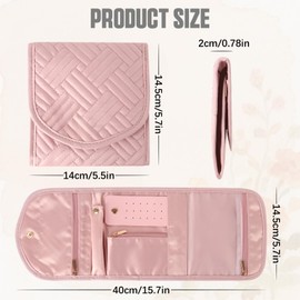 Gadom Travel Jewellery Organiser, Jewellery Storage Roll Foldable & Compact Jewelry Case for Necklaces, Rings, Earrings | Lightweight, Large Capacity with Multiple Pockets (Small, Pink)