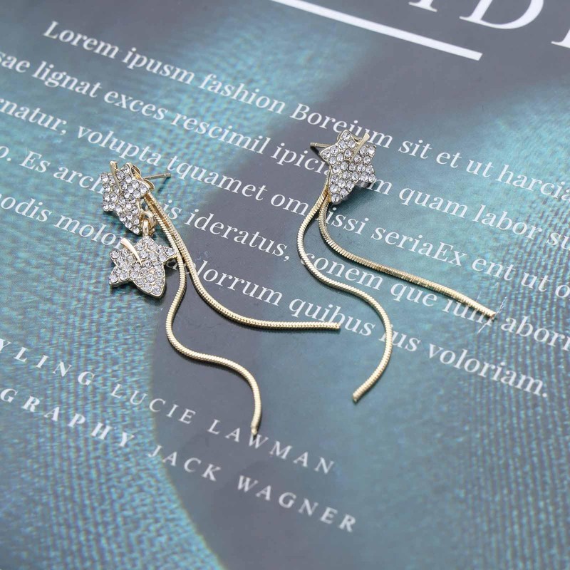 Allereya Boho Crystal Leaf Ear Jacket Earrings Cz Maple Leaf