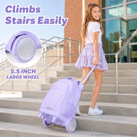 gxtvo Large Wheels & Quiet Glide | Rolling School Backpack for Women & Girls - Water-Resistant Wheeled Bag with Lunch Box for Office, Travel & College - Purple