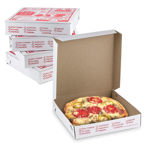 MT Products 10" Length x 10" Width x 2" Depth Lock Corner Clay Coated Thin Pizza Box (10 Pieces) - Made in The USA