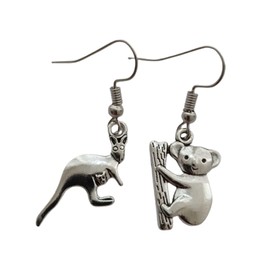 Kangaroo Earrings, Koala Earrings, Daughter Jewelry, Creative Mismatch Animal Dangle Earrings