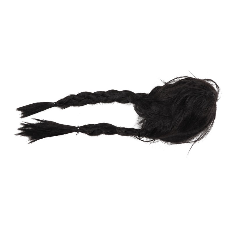 Black Long Double Braid Wig Synthetic Simulated Scalp Heat Resistant