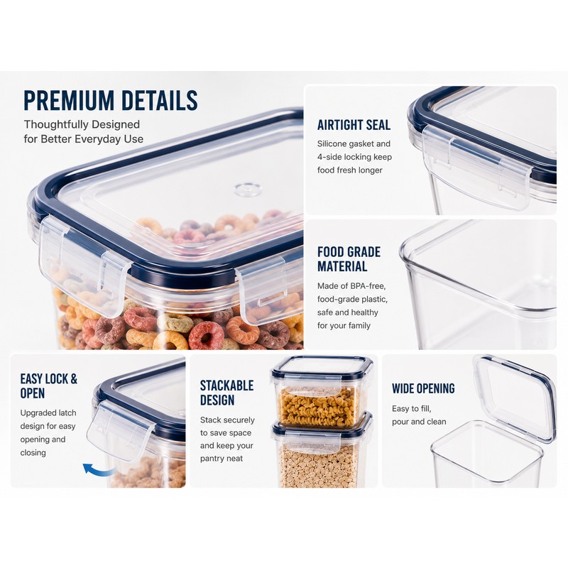 1.6L BPA-Free Plastic Airtight Food Storage Containers with Lids, Dishwasher