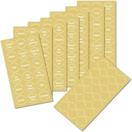 144 Spice Jar Labels, Stickers for Spice Bottles, White Letters on Round Clear Stickers, 38mm Spice Jar Labels 126 Preprinted Waterproof Oil-Resistant Labels & 18 Extra Blank Write-on Labels